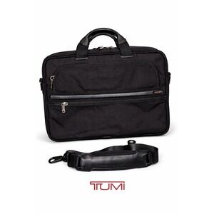 Tumi Black Ballistic Nylon Laptop Briefcase Messenger Bag with Str